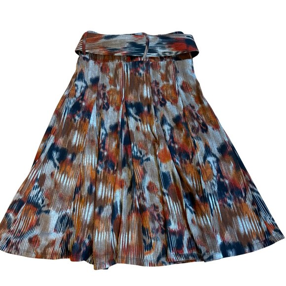 Anthropologie Lapis Belted Pleated Midi Skirt Brown Multicolor Women’s Large - Picture 2 of 7